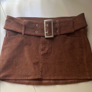 Garage Brown Corduroy Mini Skirt with Belt
